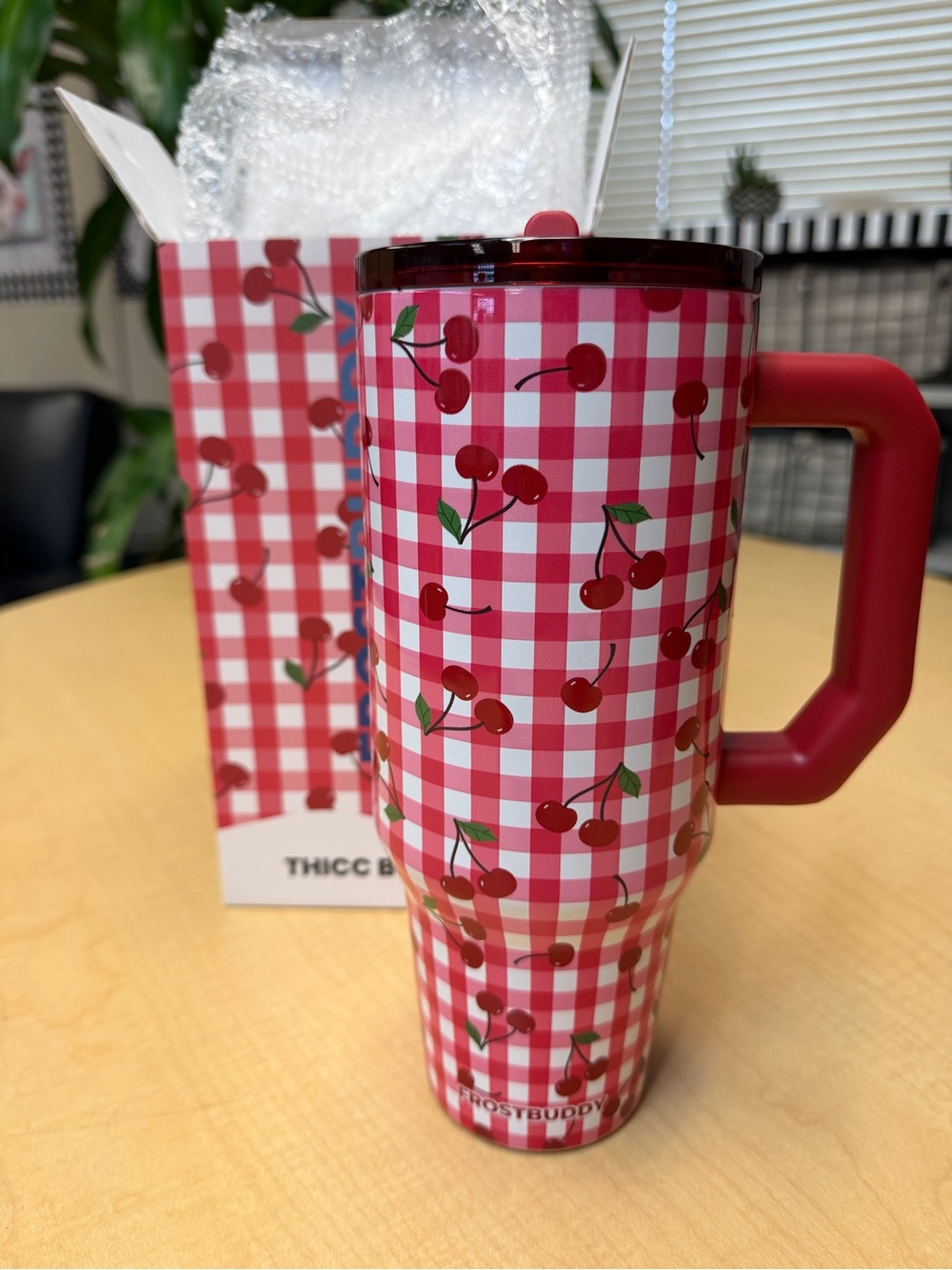 Cherry Gingham Insulated Tumbler - Red- THICC BUDDY 40oz